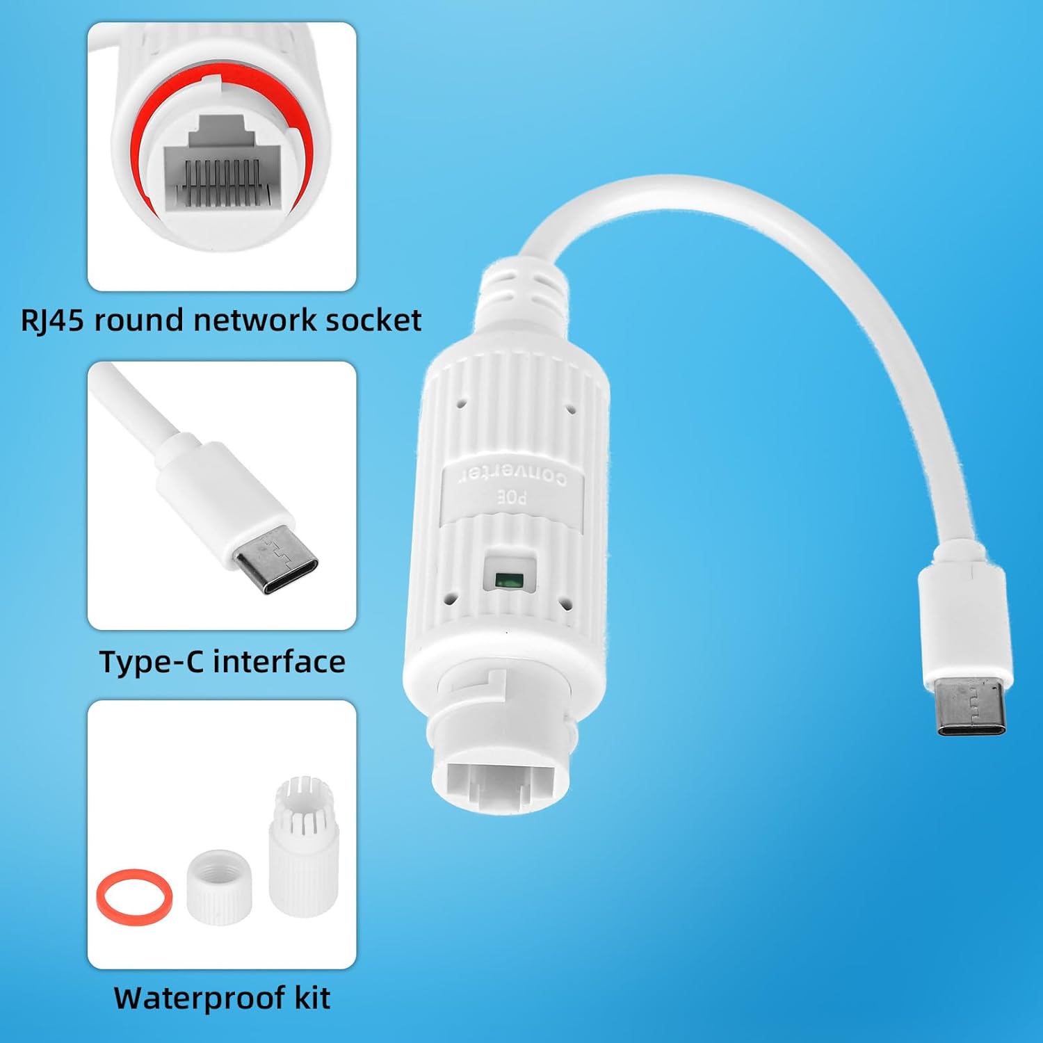 Outdoor Power Adapter Usb - Преобразователь питания POE в USB-C, водонепроницаемый,